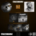 Album artwork and packaging design for the band Frozenroom, featuring CD disc art, digipack with booklet, cardboard sleeve, and a social media banner using dark, gritty imagery and a wolf–human hybrid visual.