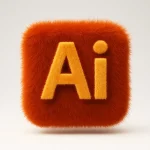 Fluffy orange Adobe Illustrator logo with fur-textured “Ai” lettering on a soft glowing background.